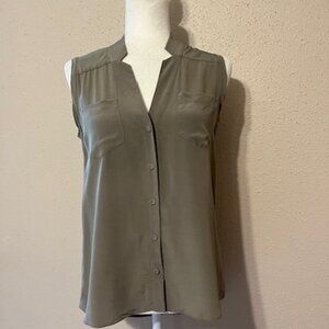 Sz XS Acrobat Olive Green Silk Sleeveless Shirt